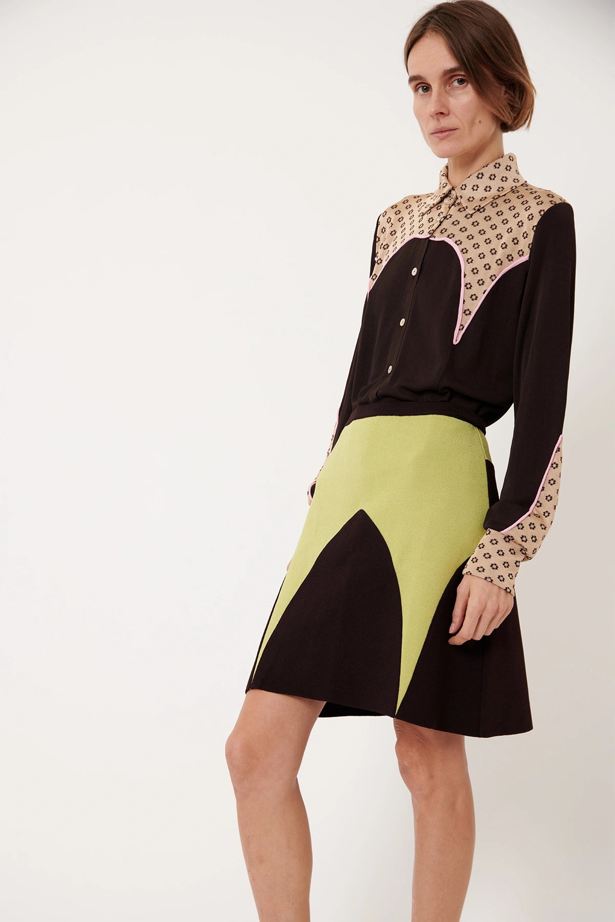 Antea Knitted Skirt Lime and Moca