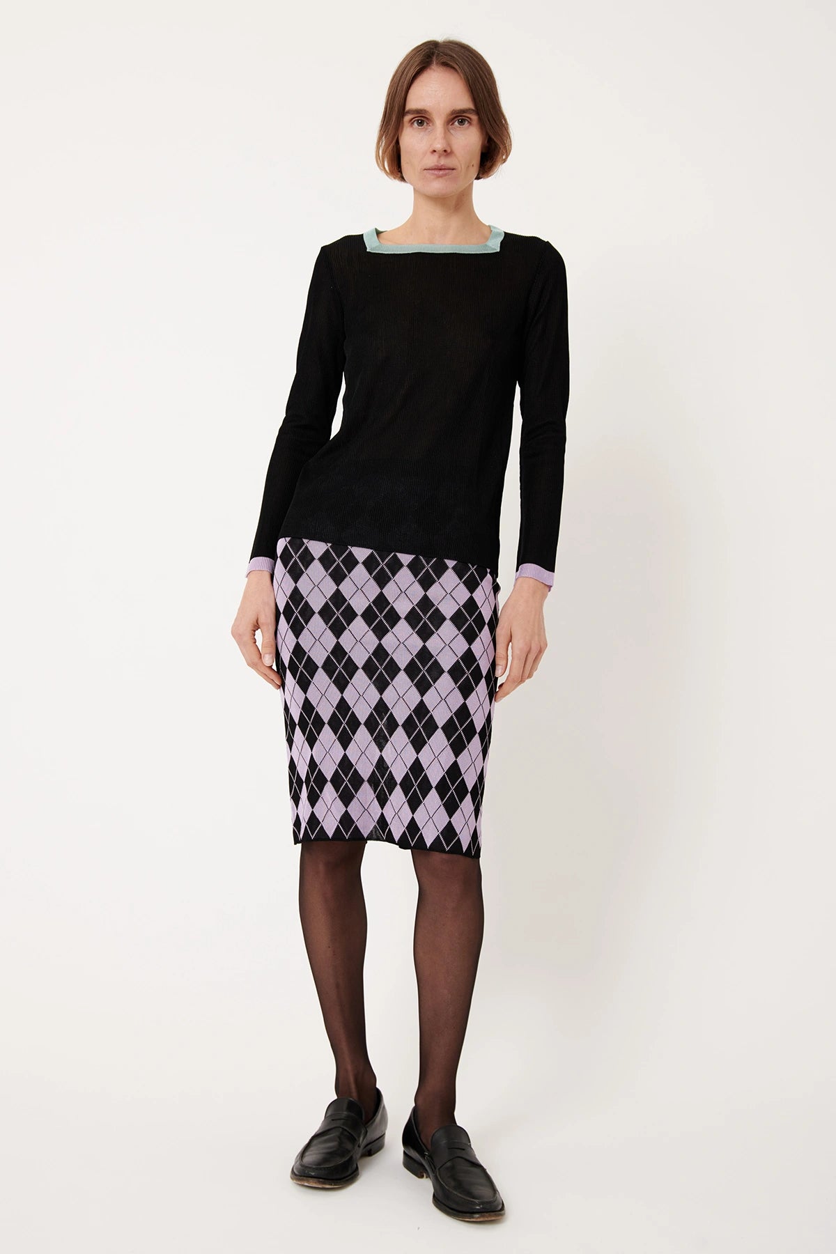 Cinzia Knitted Skirt Rombi Nero and Lilla
