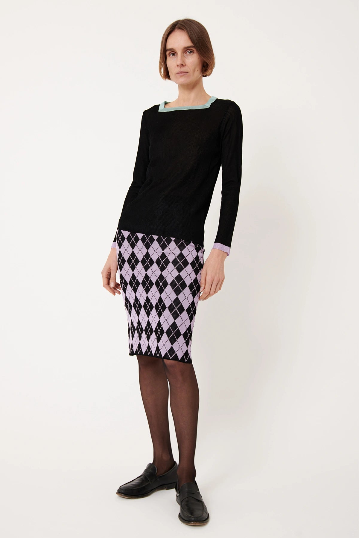 Cinzia Knitted Skirt Rombi Nero and Lilla