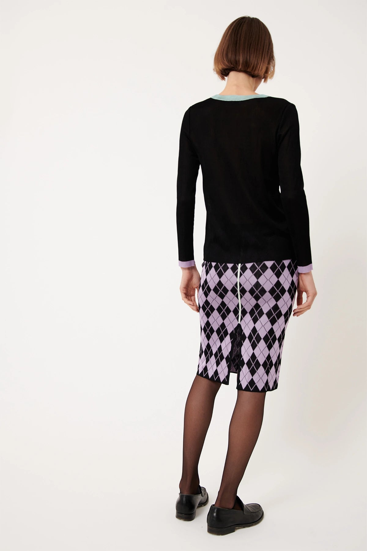 Cinzia Knitted Skirt Rombi Nero and Lilla