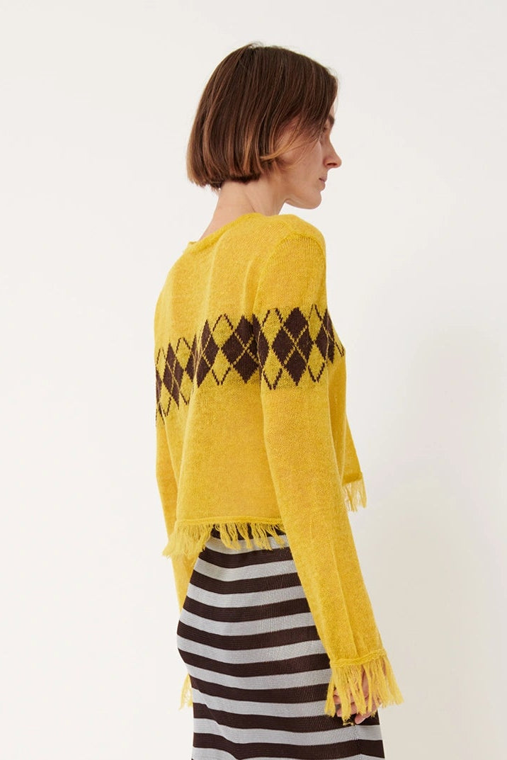 Leica Knitted Top Rombi Giallo and Castano