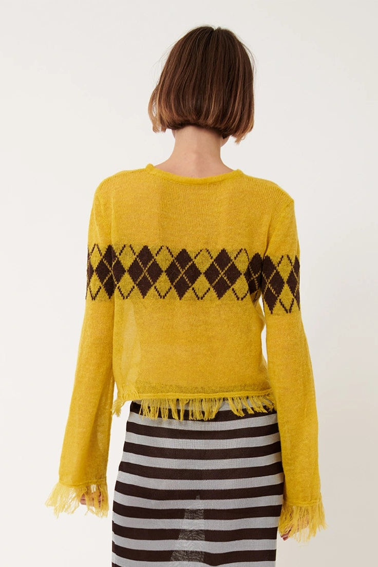 Leica Knitted Top Rombi Giallo and Castano