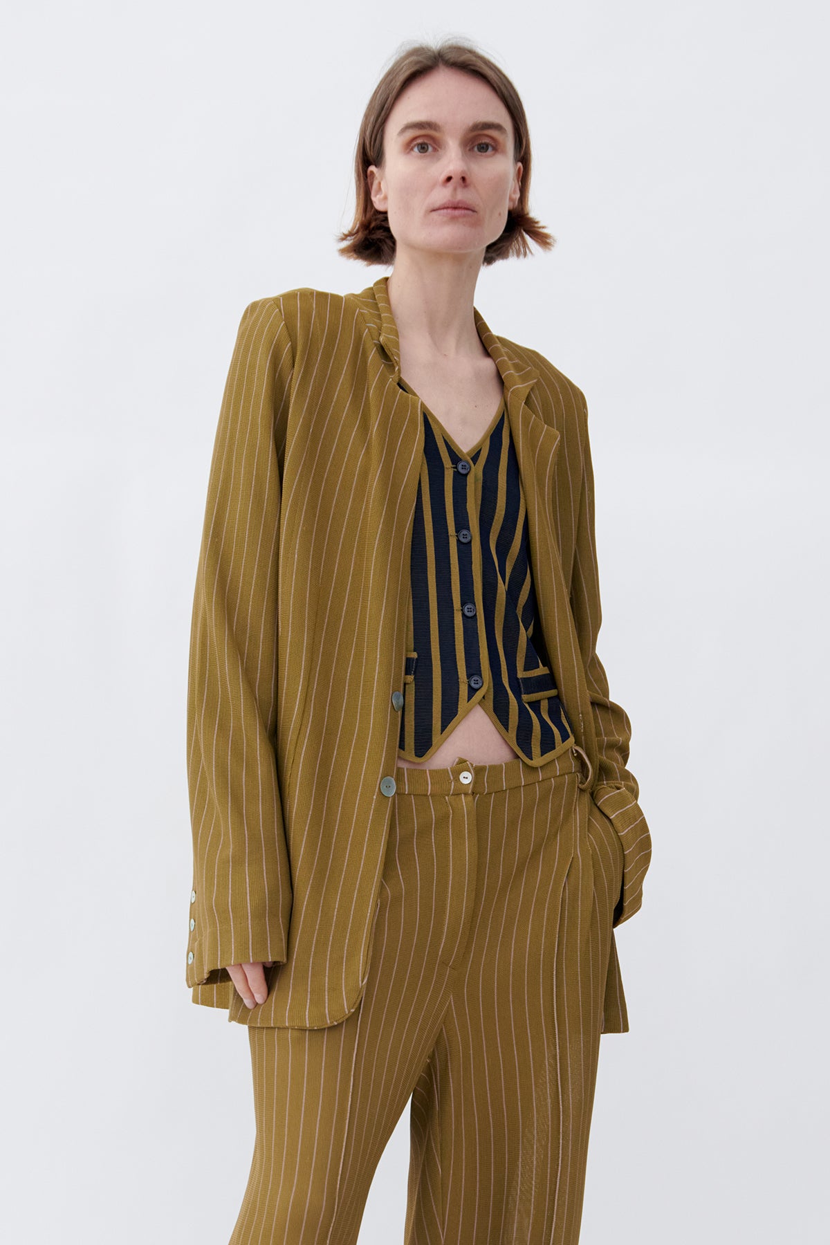 Marlene Knitted Jacket Gessato Kaki and Rosa