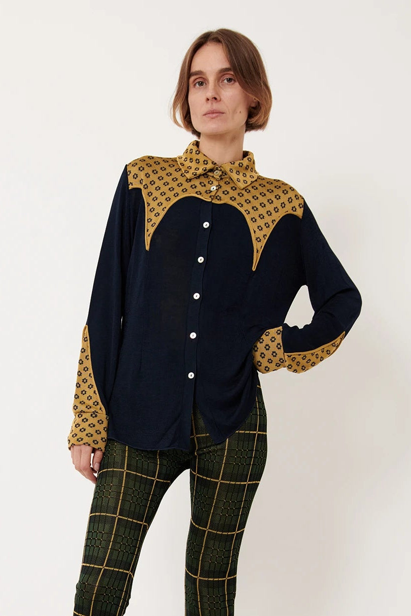 Monica Knitted Shirt Navy and Oliva