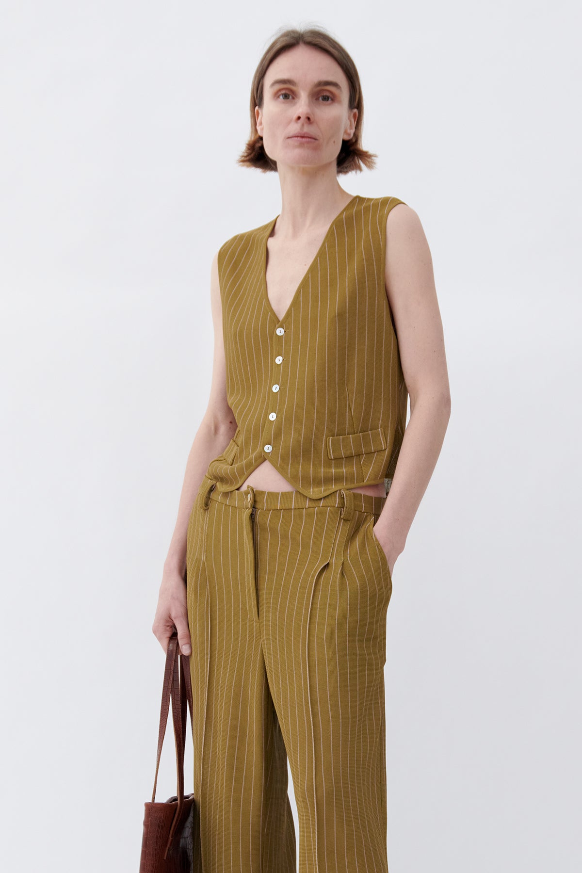 Robin Knitted Gilet Gessato Kaki and Rosa