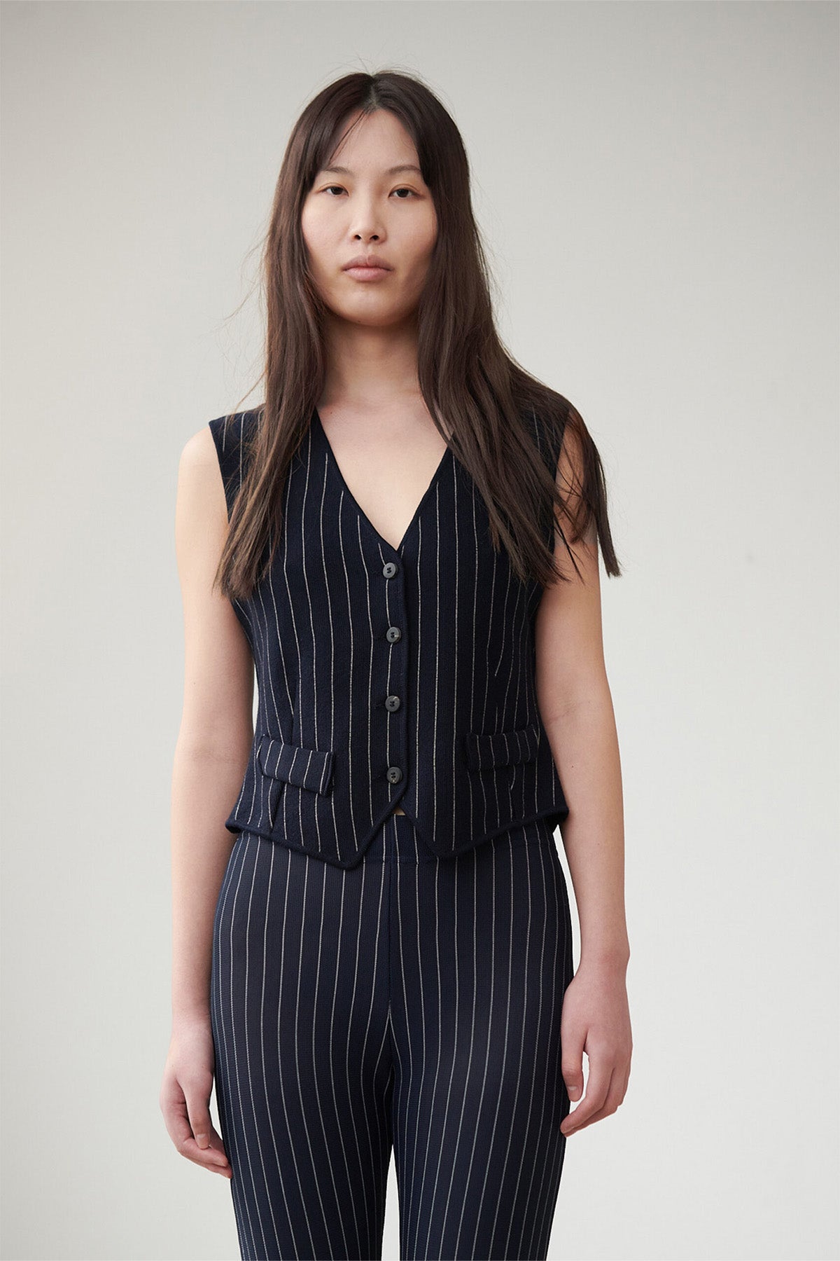 Robin Knitted Gilet Gessato Blu and Panna