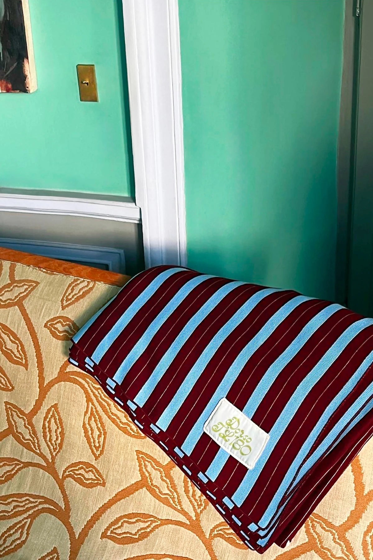 Gessato Blanket Bold Burgundy, Soft Acqua and Ivory