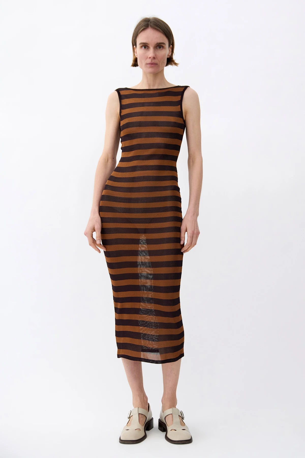 Amore Knitted Dress Stripped Moca and Caramello