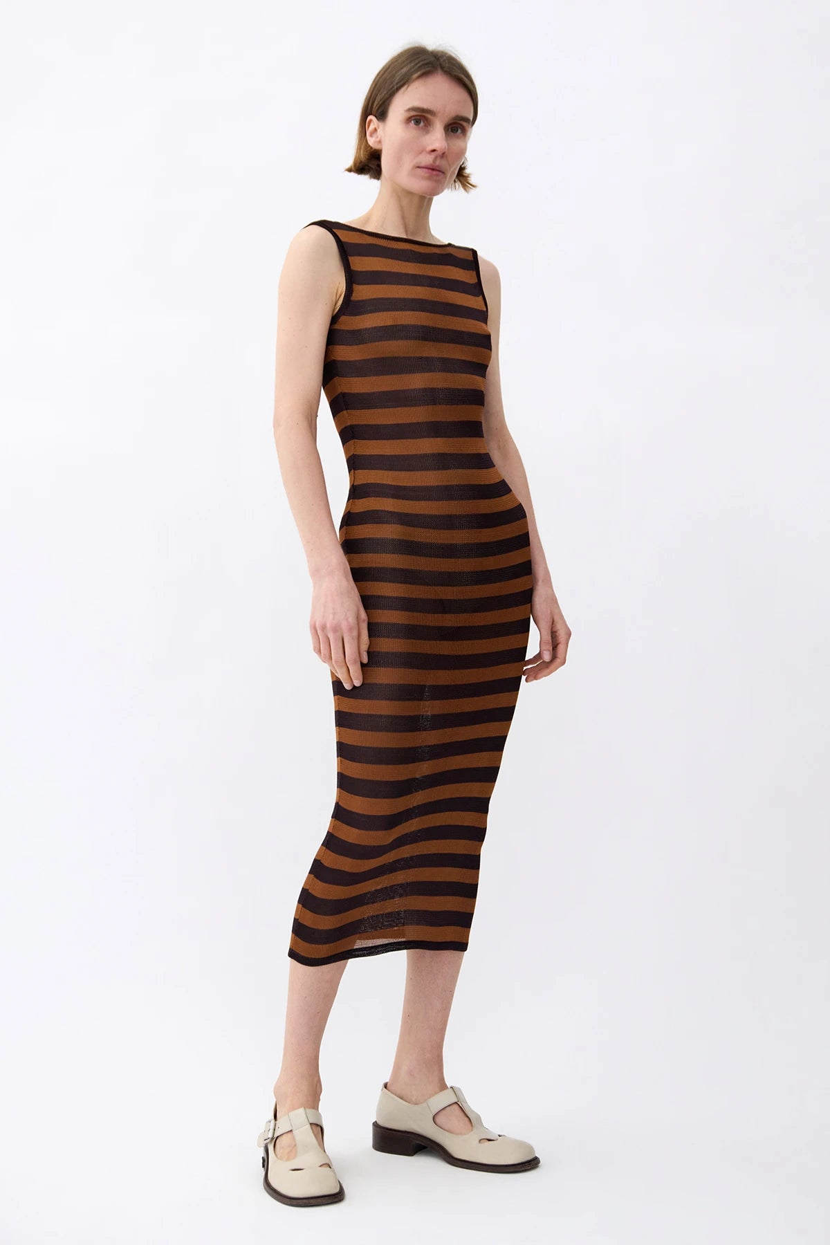 Amore Knitted Dress Stripped Moca and Caramello
