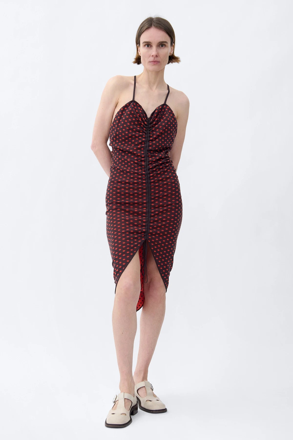 Ezra Knitted Dress Polka Dot Cioccolato and Rosso