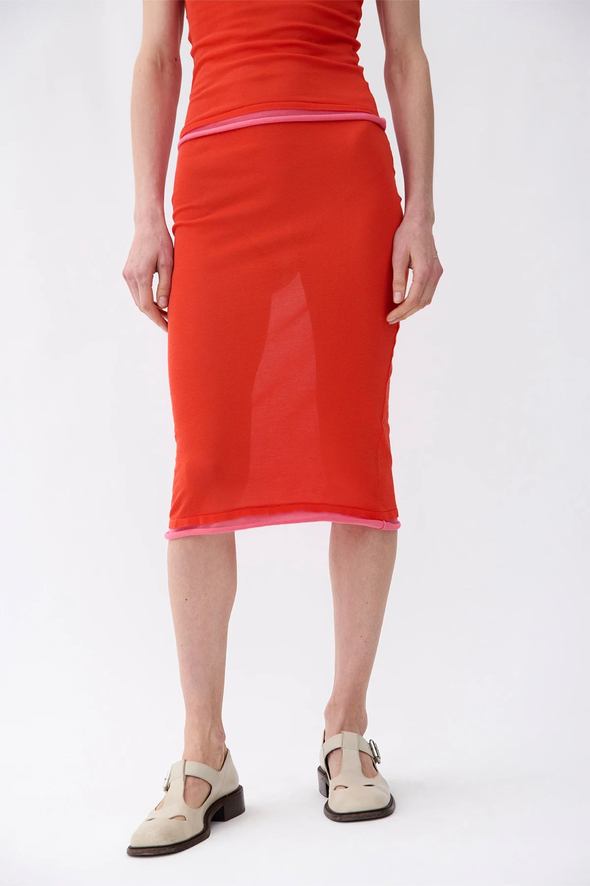 Iole Knitted Skirt Rosso and Rosa