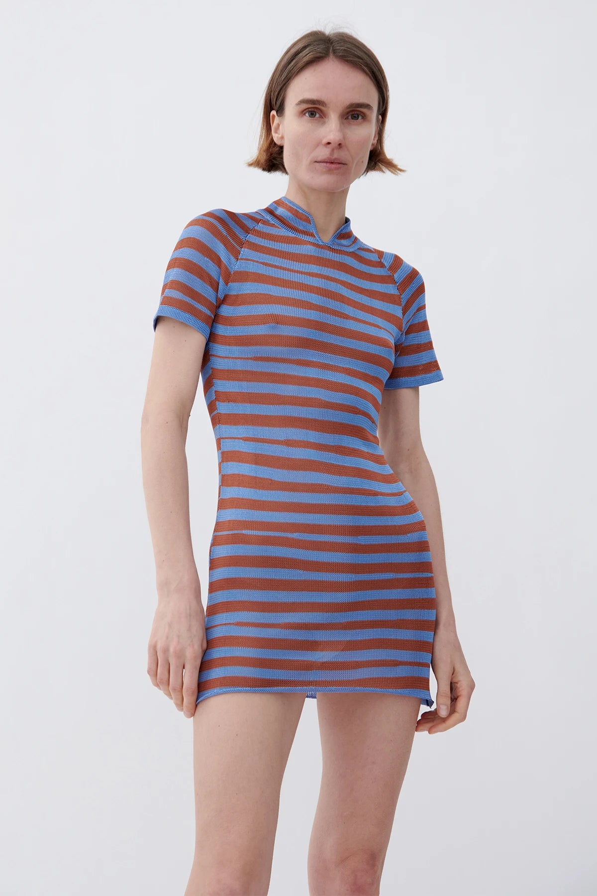 Iris Knitted Dress Striped Celeste and Ruggine