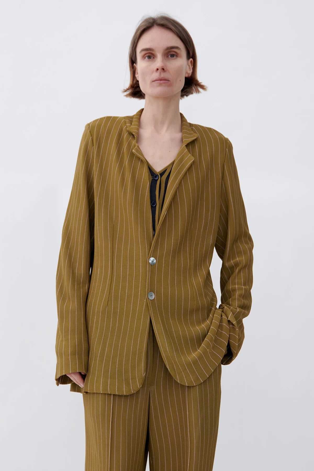 Marlene Knitted Jacket Gessato Kaki and Rosa