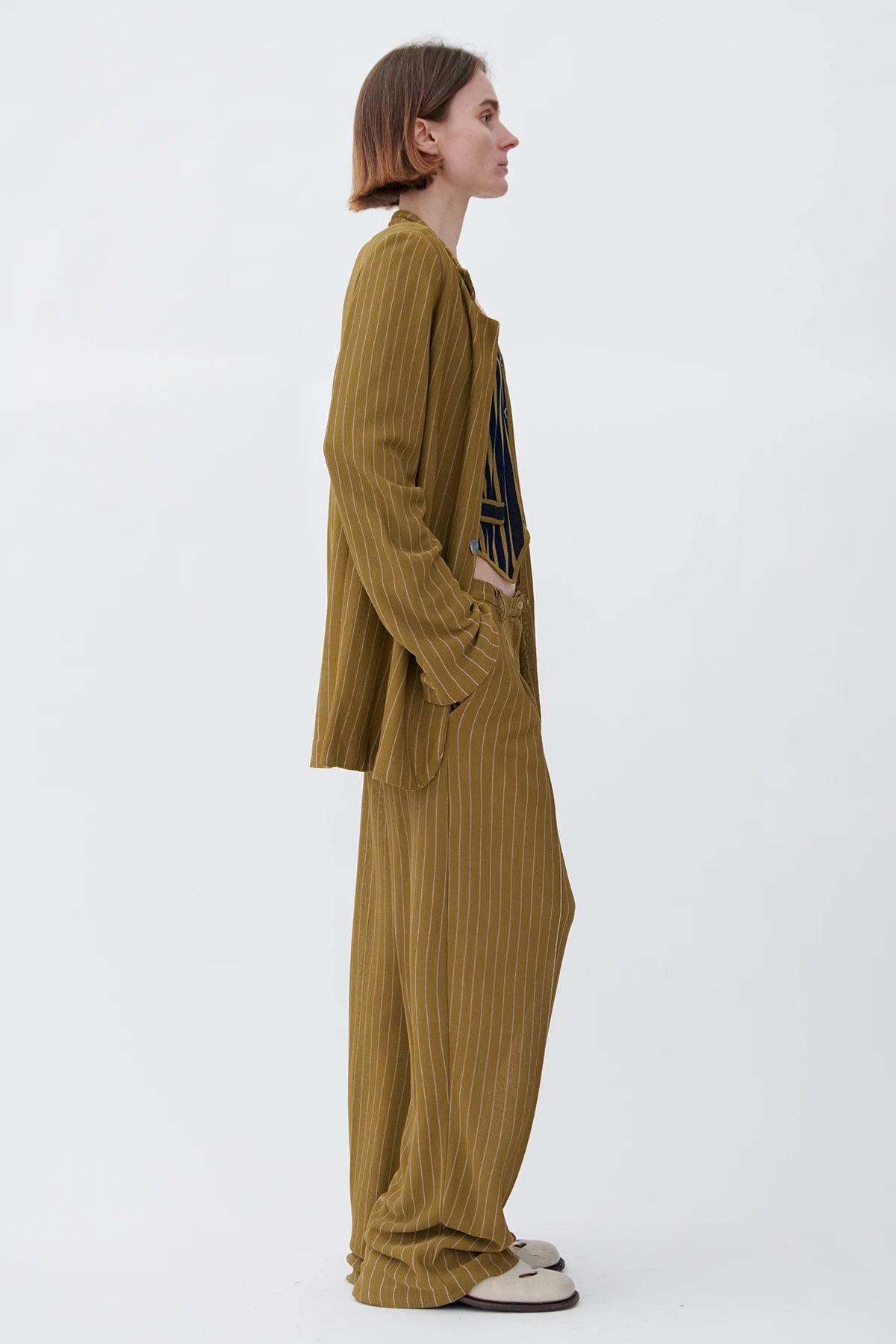 Marlene Knitted Jacket Gessato Kaki and Rosa