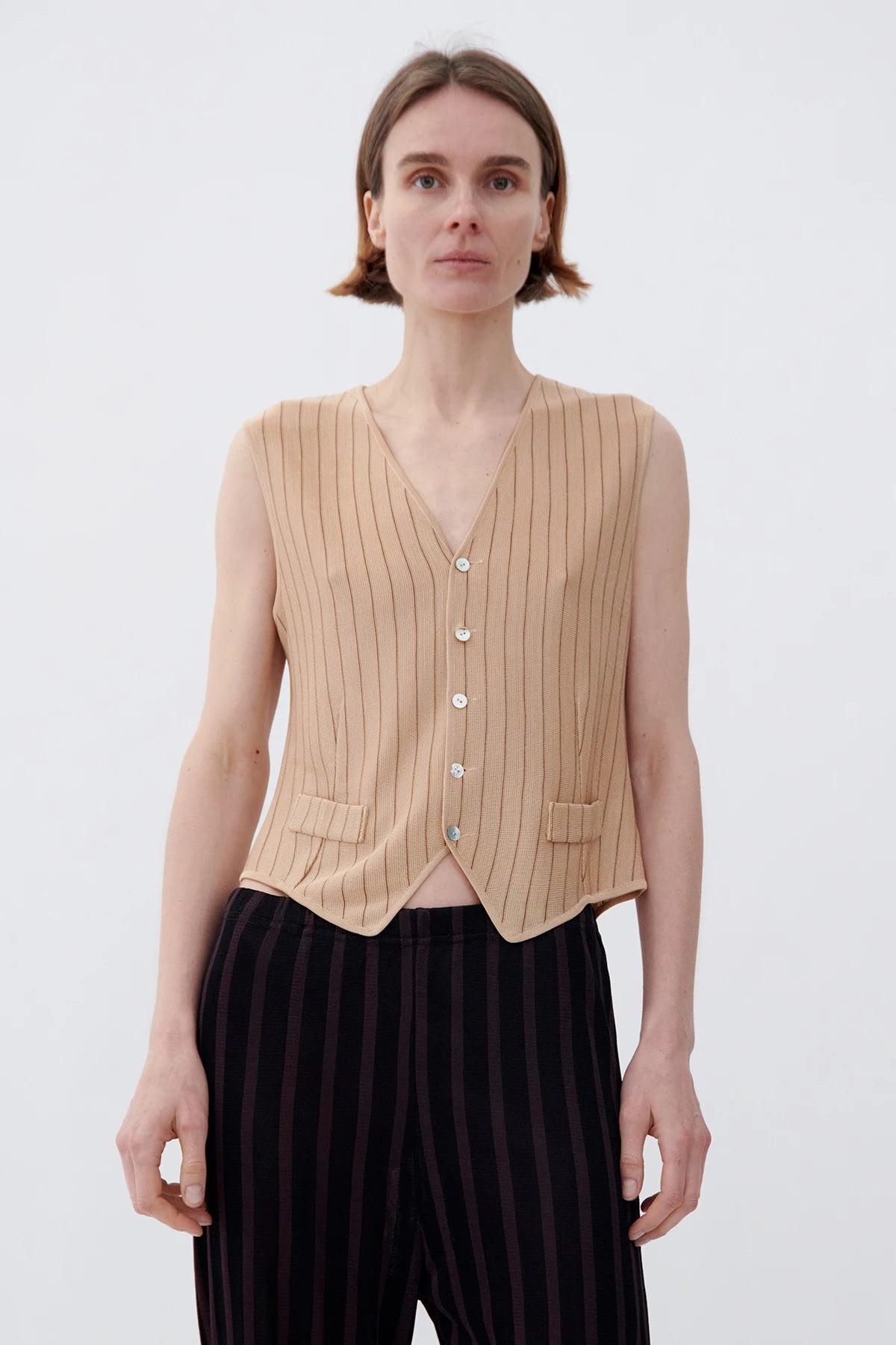 Robin Knitted Gilet Gessato Crema and Caramello