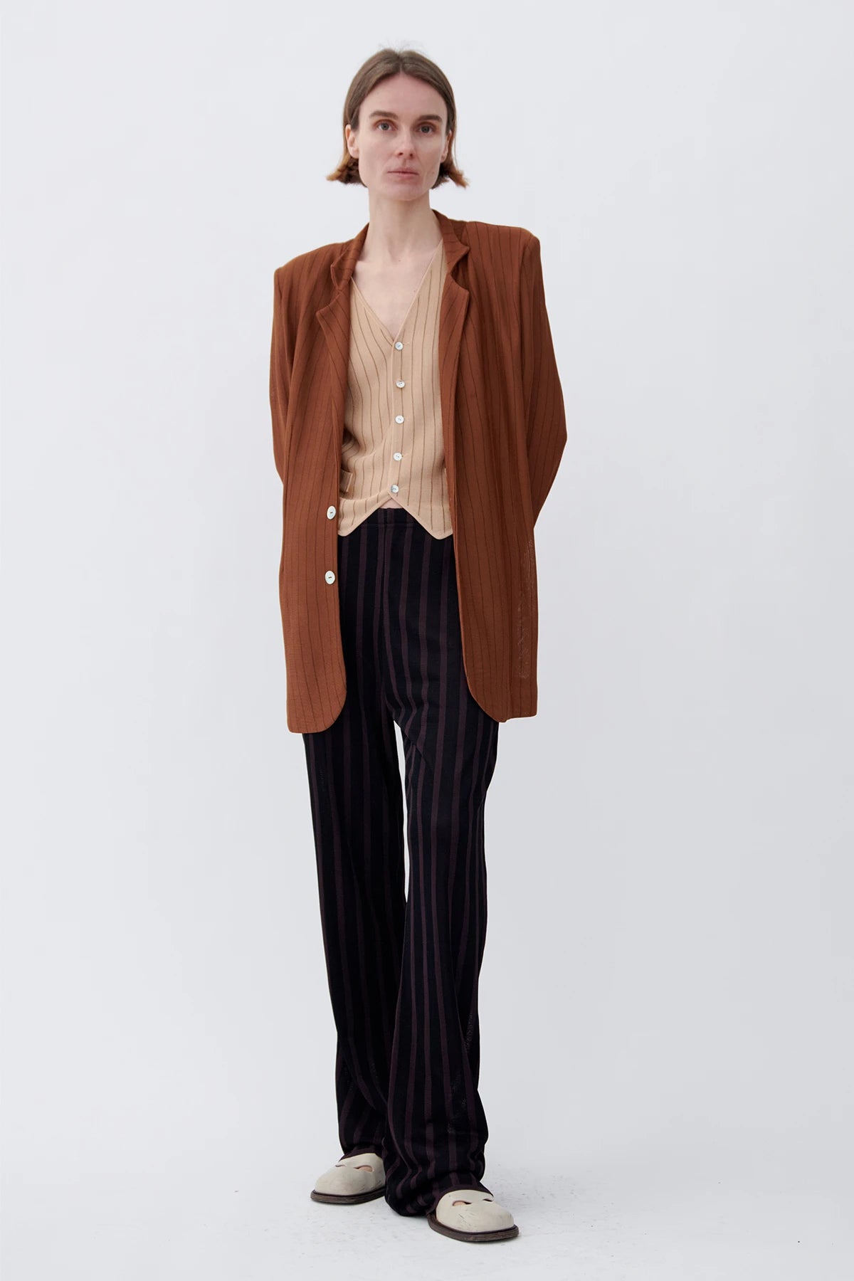 Robin Knitted Gilet Gessato Crema and Caramello