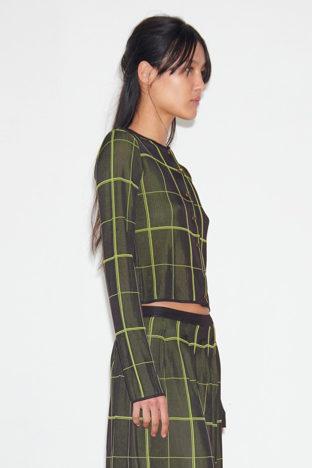 Bronski Knitted Cardigan Tartan Nero and Lime