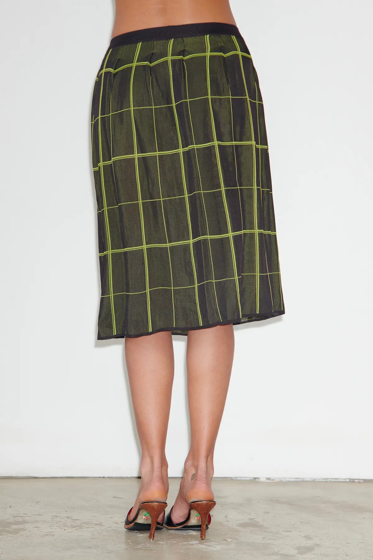 Cara Knitted Skirt Tartan Nero and Lime
