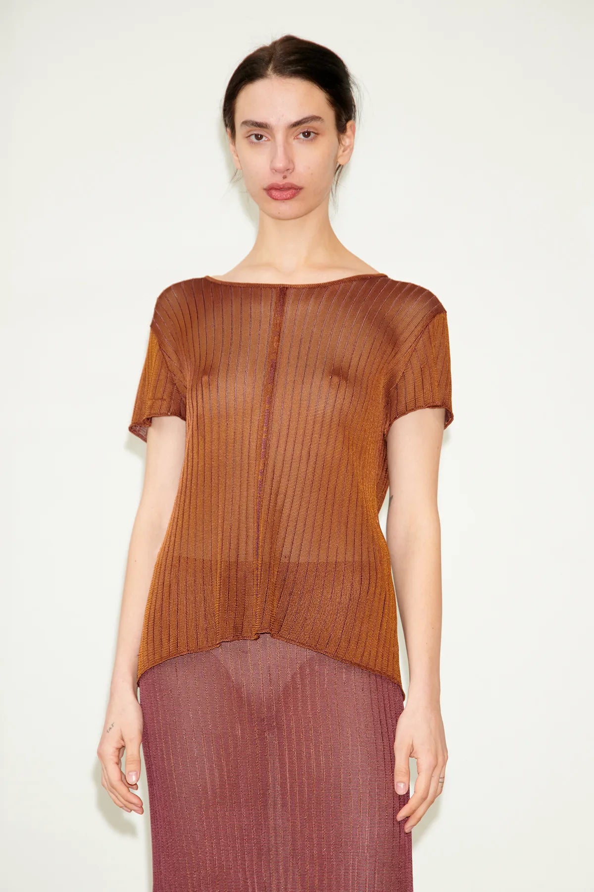 Clovis Knitted Top Caramello and Bordeaux