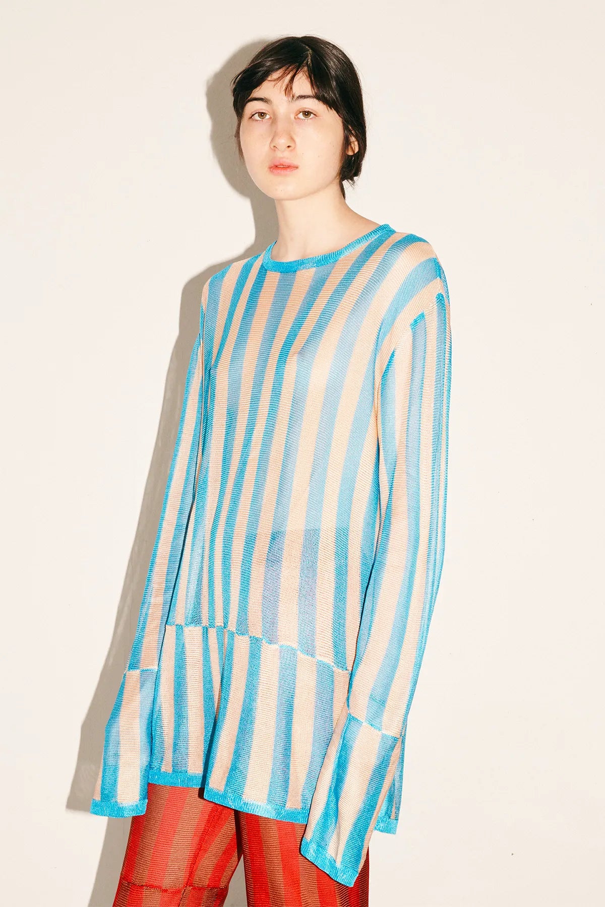 Corto Knitted Top Striped Celeste and Panna