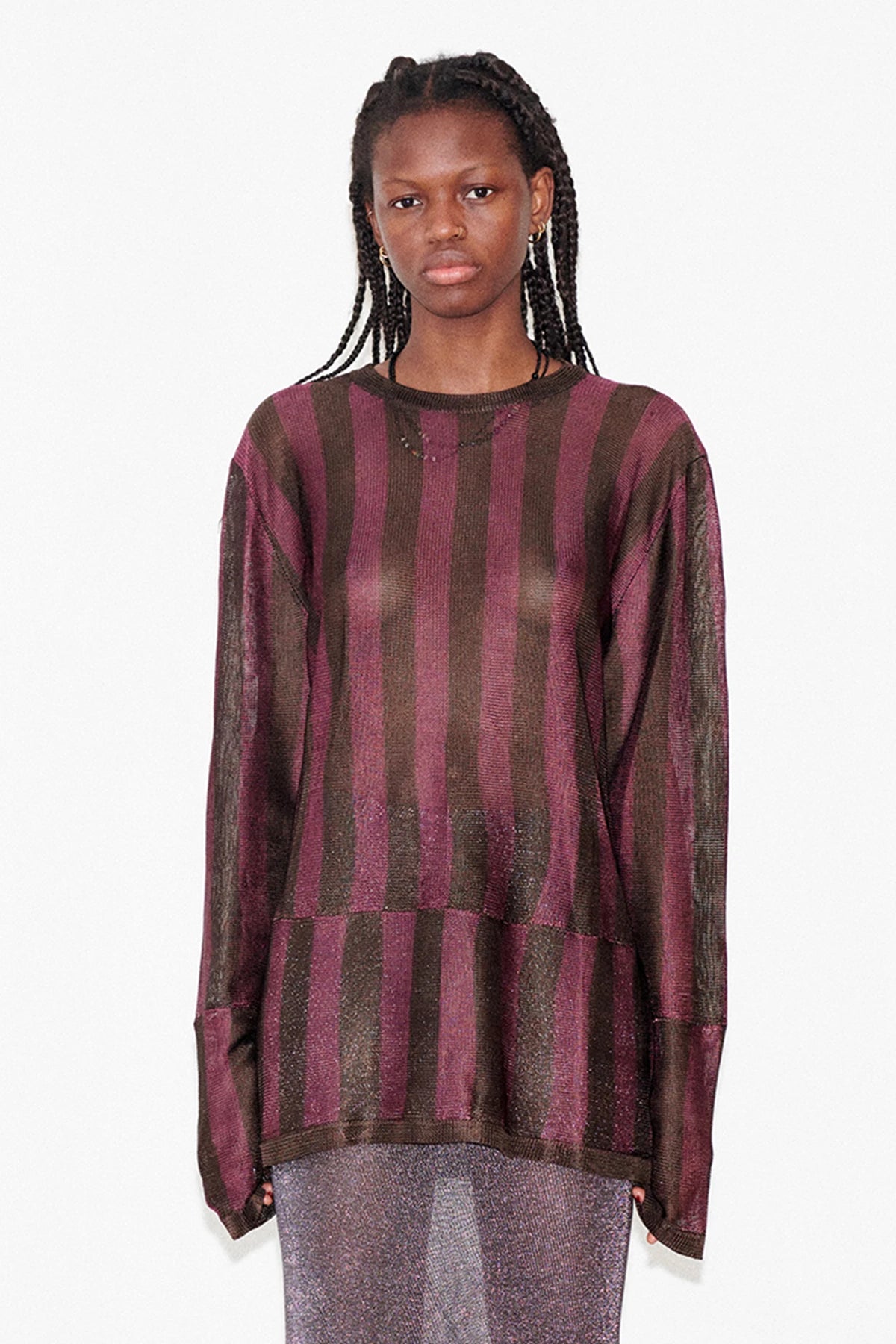 Corto Knitted Top Striped Melanzana and Moca