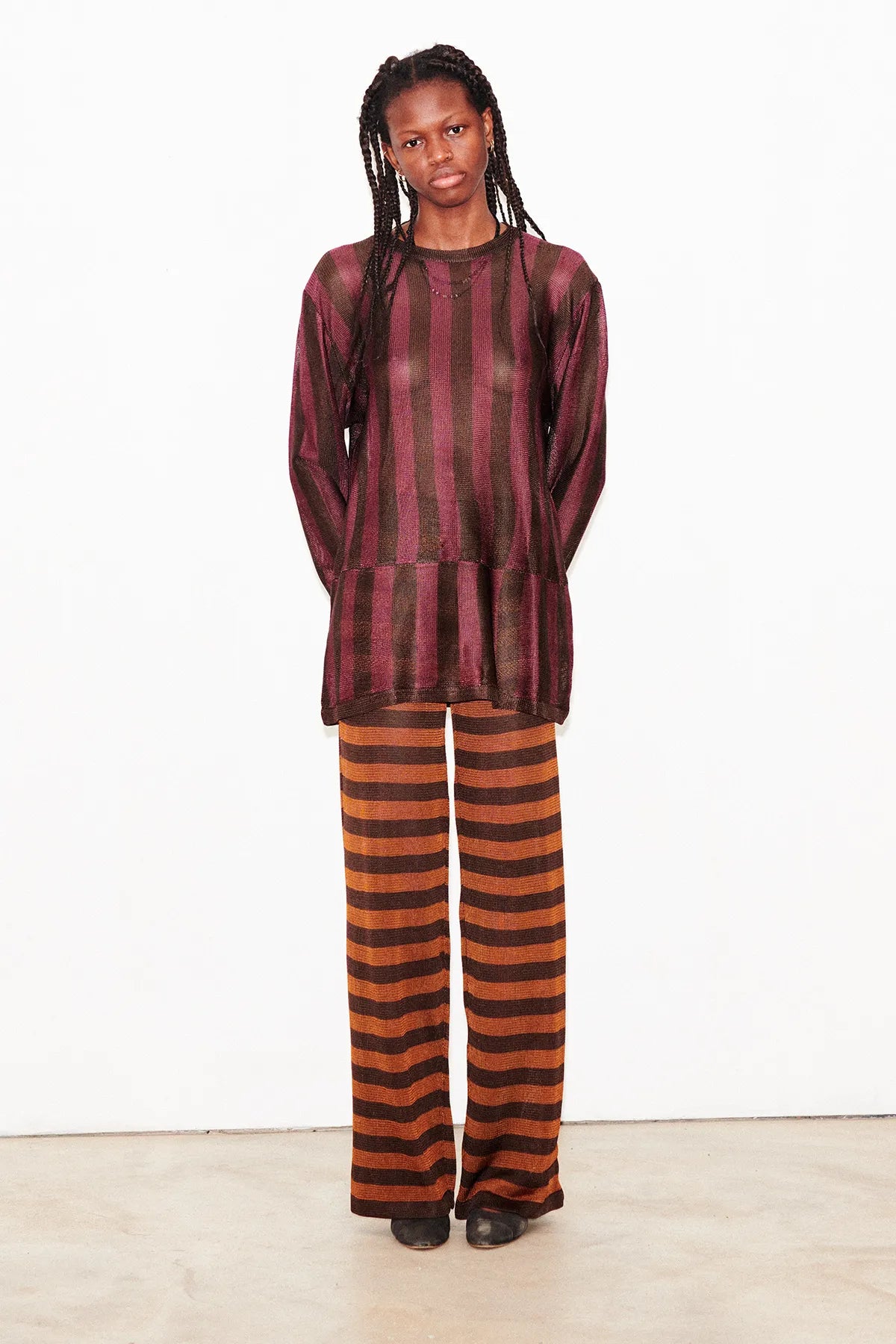 Fatima Knitted Pants Striped Marrone and Caramello