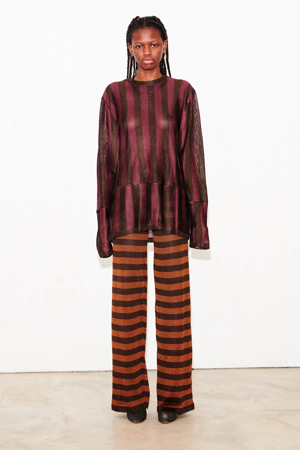 Fatima Knitted Pants Striped Marrone and Caramello
