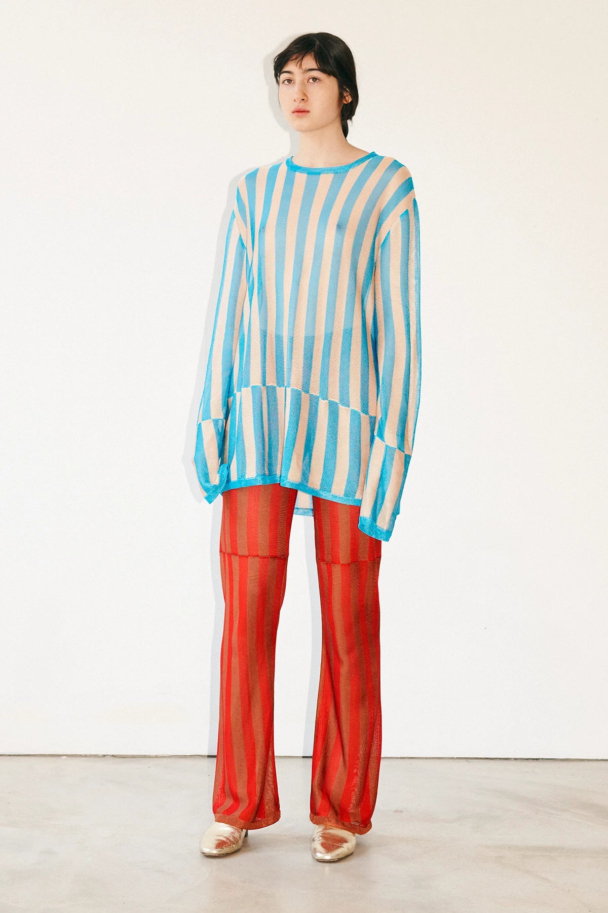 Gianni Knitted Pants Striped Rosso and Marrone