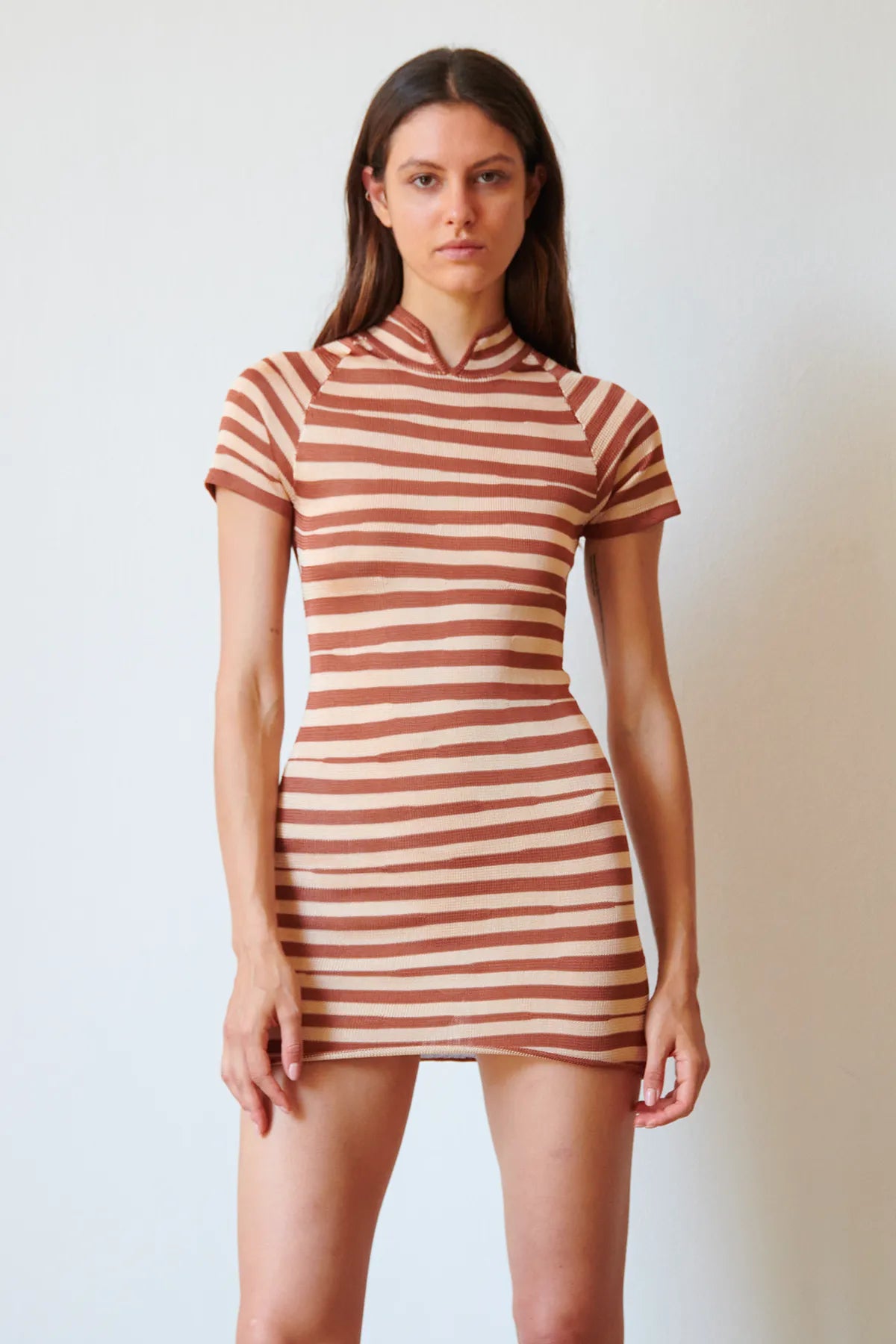 Iris Knitted Dress Striped Panna and Caramello