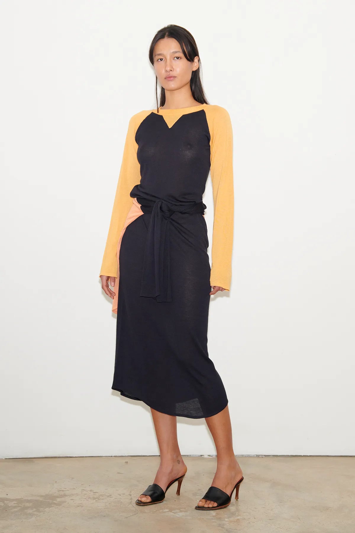 Mabel Knitted Dress Navy and Zafferano