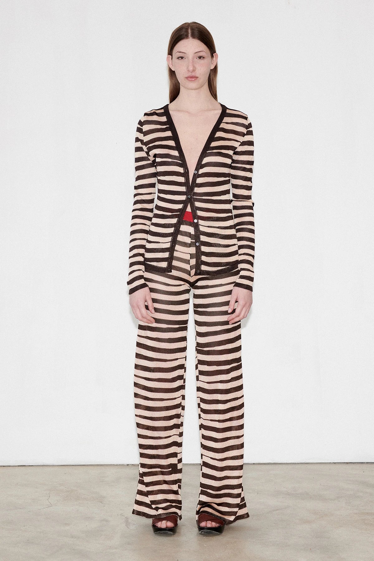 Momo Knitted Cardigan Striped Panna and Moca