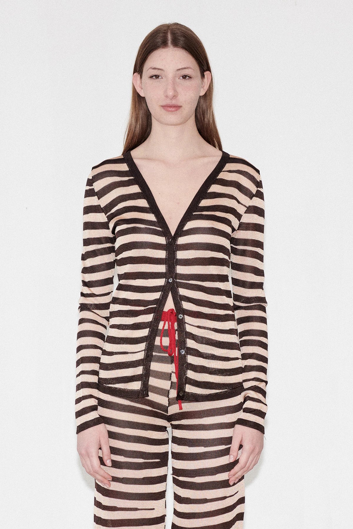 Momo Knitted Cardigan Striped Panna and Moca