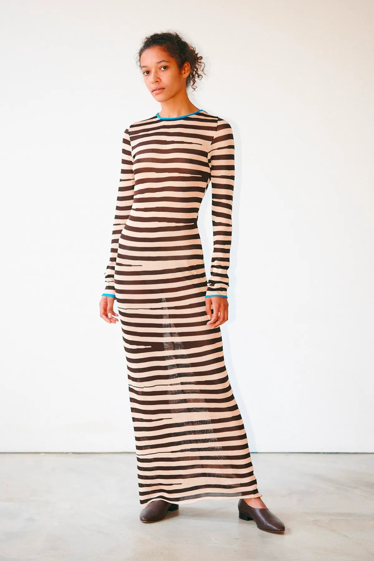 Momo Long Knitted Dress Striped Panna and Moca