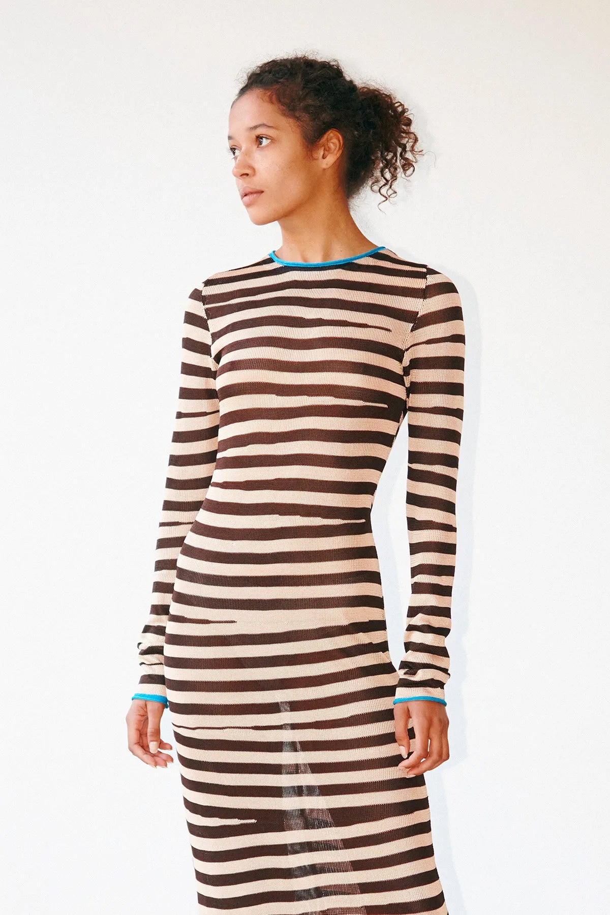 Momo Long Knitted Dress Striped Panna and Moca