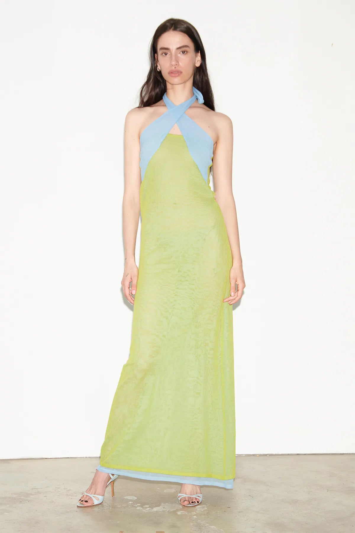 Ondine Knitted Dress Lime and Celeste