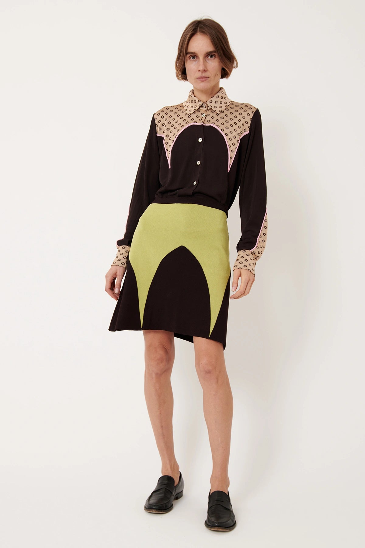 Antea Knitted Skirt Lime and Moca