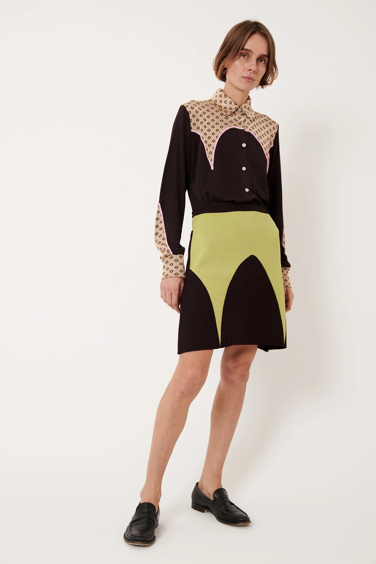 Antea Knitted Skirt Lime and Moca