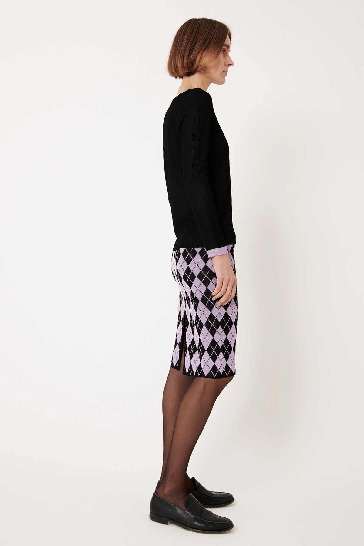 Cinzia Knitted Skirt Rombi Nero and Lilla