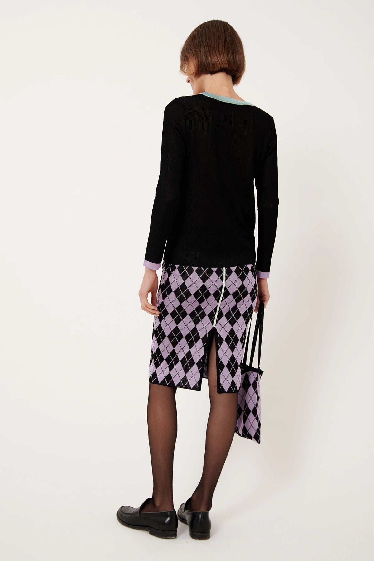 Cinzia Knitted Skirt Rombi Nero and Lilla
