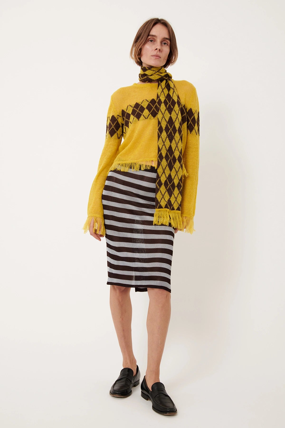 Cinzia Knitted Skirt Striped Grigio and Moca