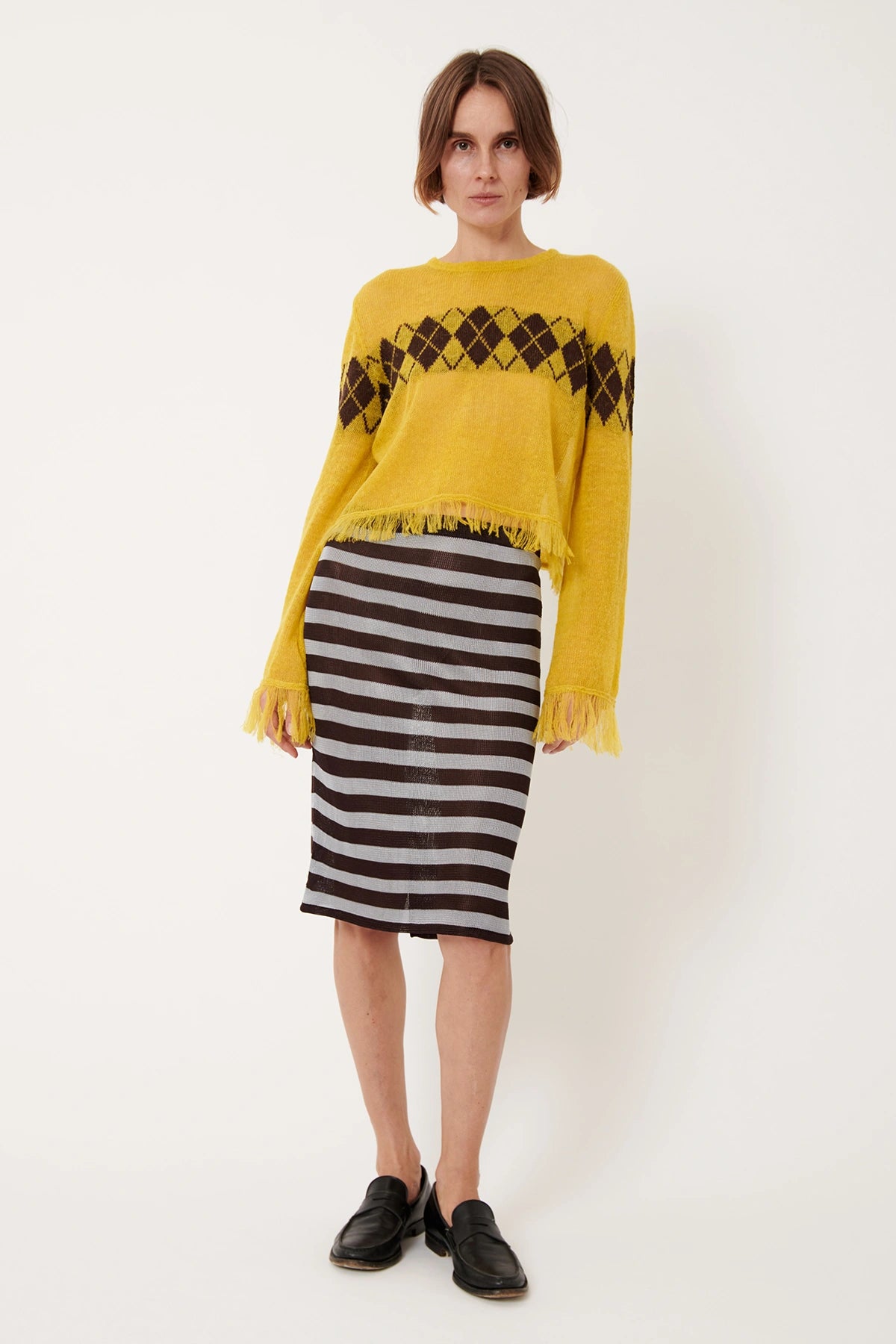 Cinzia Knitted Skirt Striped Grigio and Moca