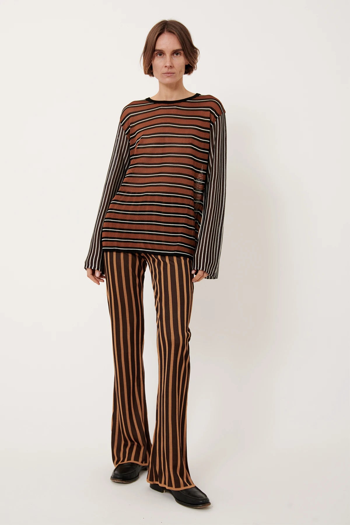 Deda Knitted Pants Striped Moca and Caramello