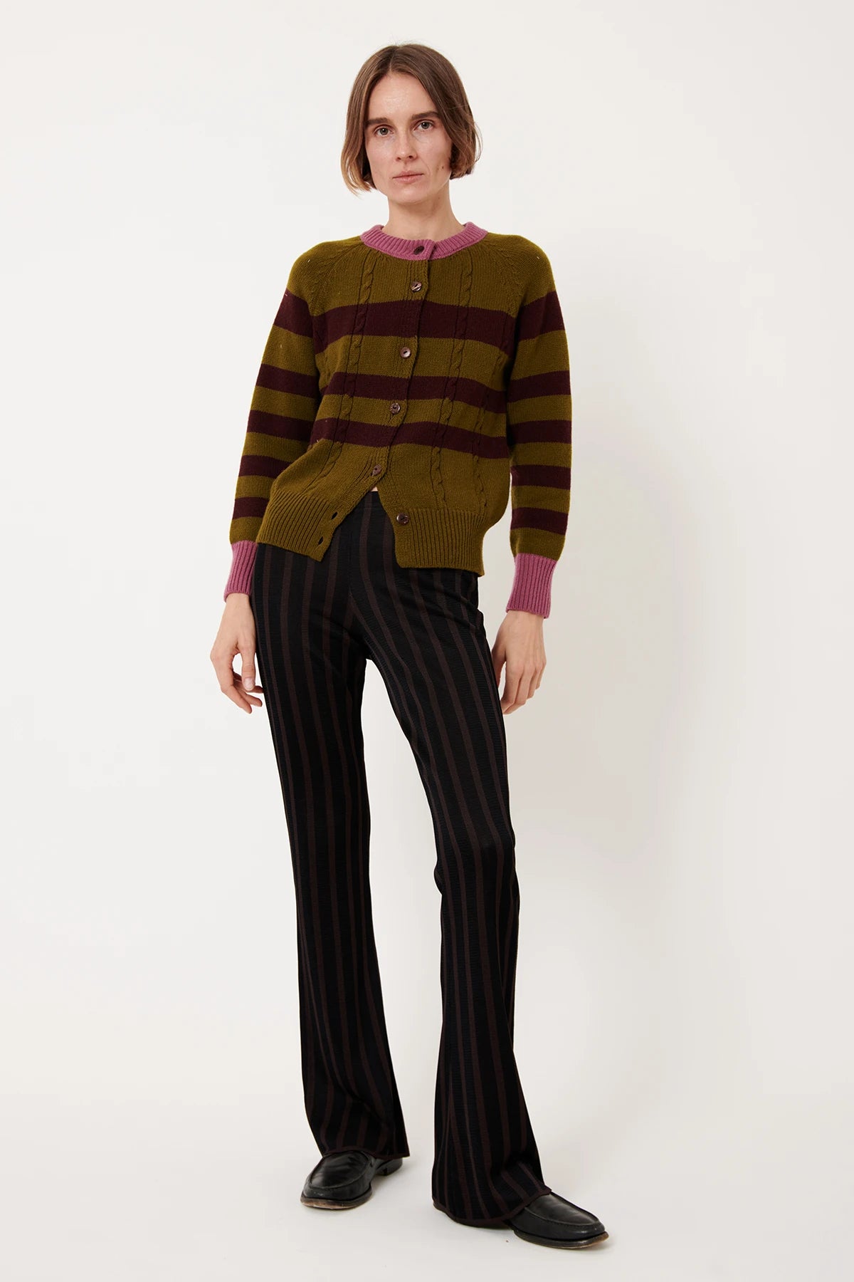 Deda Knitted Pants Striped Nero and Moca