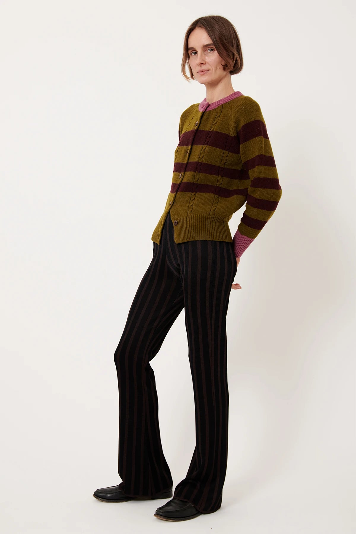 Deda Knitted Pants Striped Nero and Moca