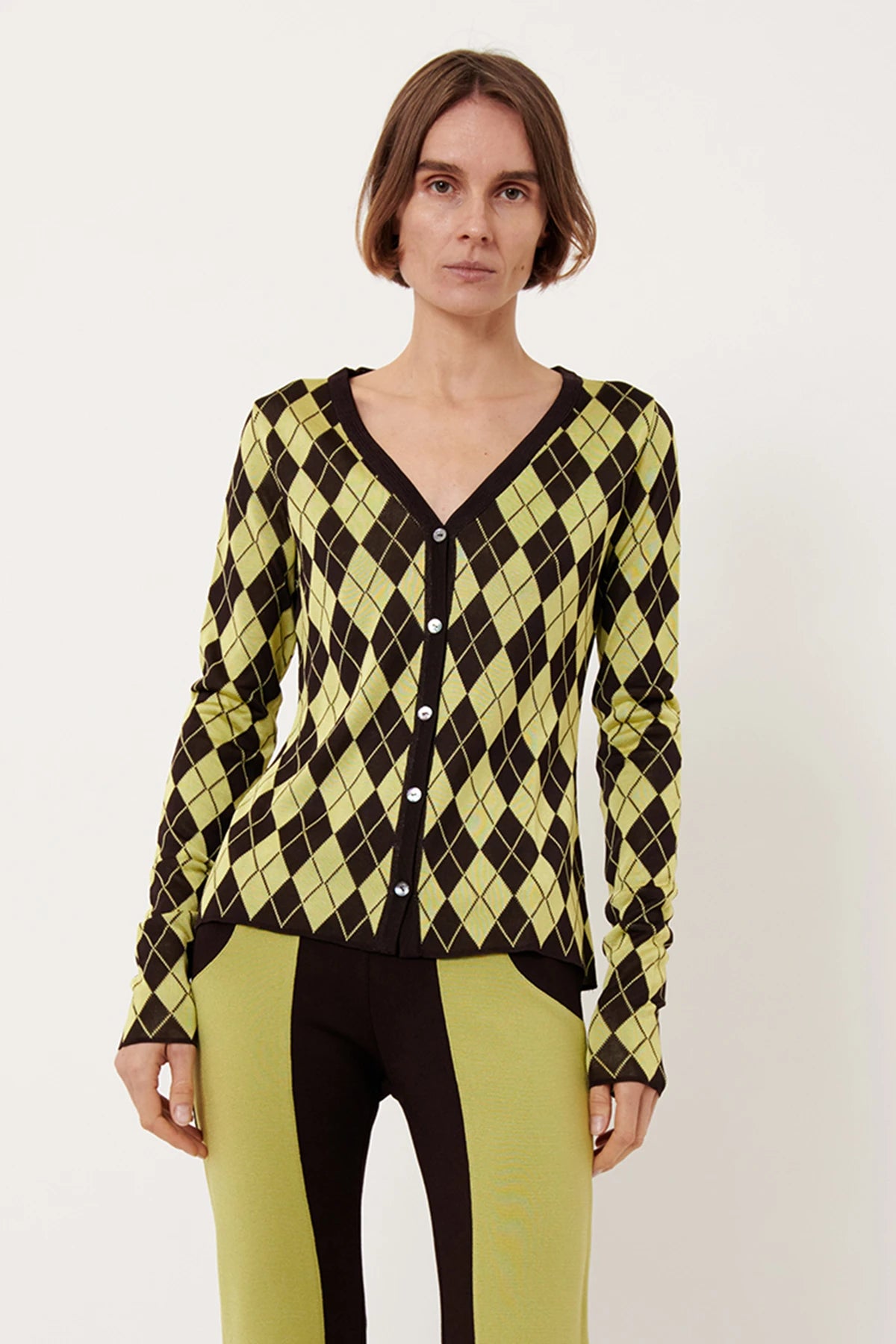 Lunes Knitted Cardigan Rombi Moca and Lime