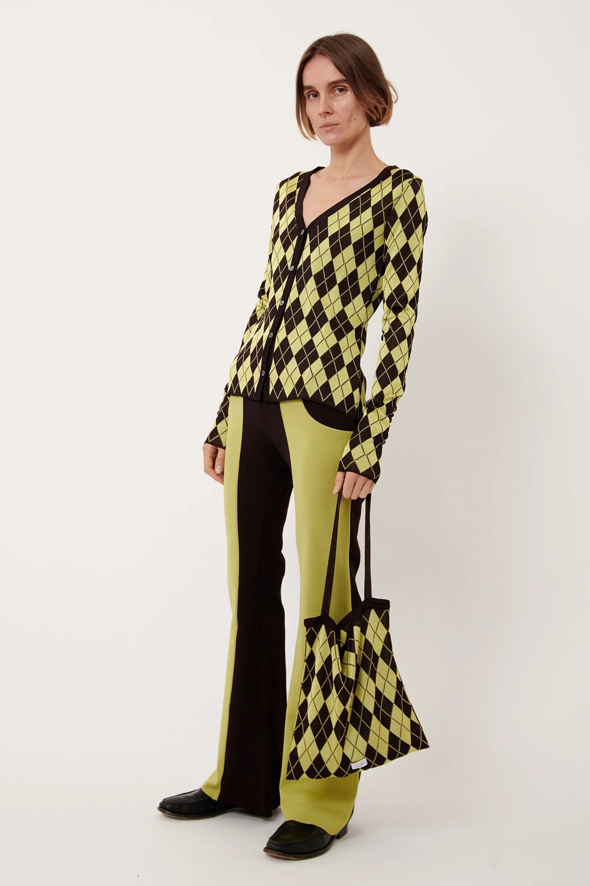 Lunes Knitted Cardigan Rombi Moca and Lime