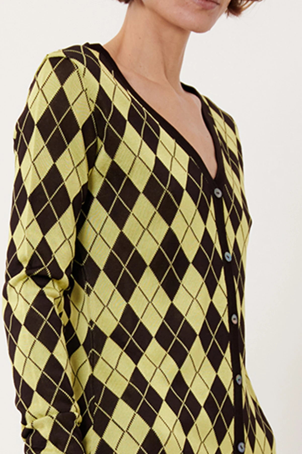 Lunes Knitted Cardigan Rombi Moca and Lime