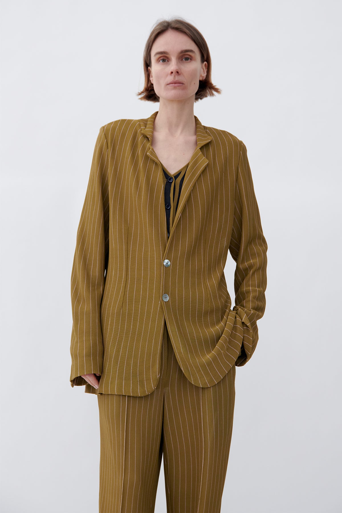 Marlene Knitted Jacket Gessato Kaki and Rosa