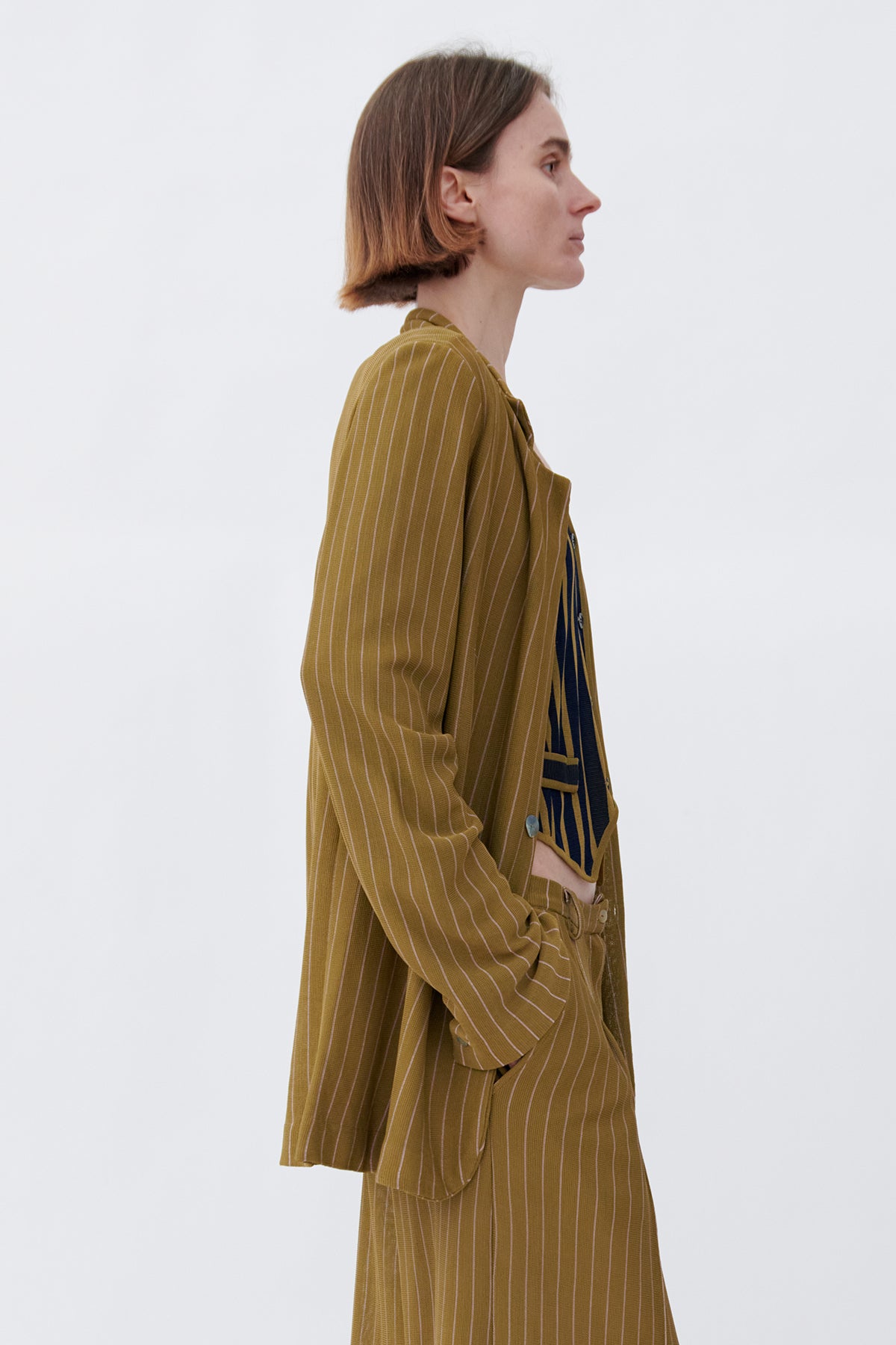 Marlene Knitted Jacket Gessato Kaki and Rosa