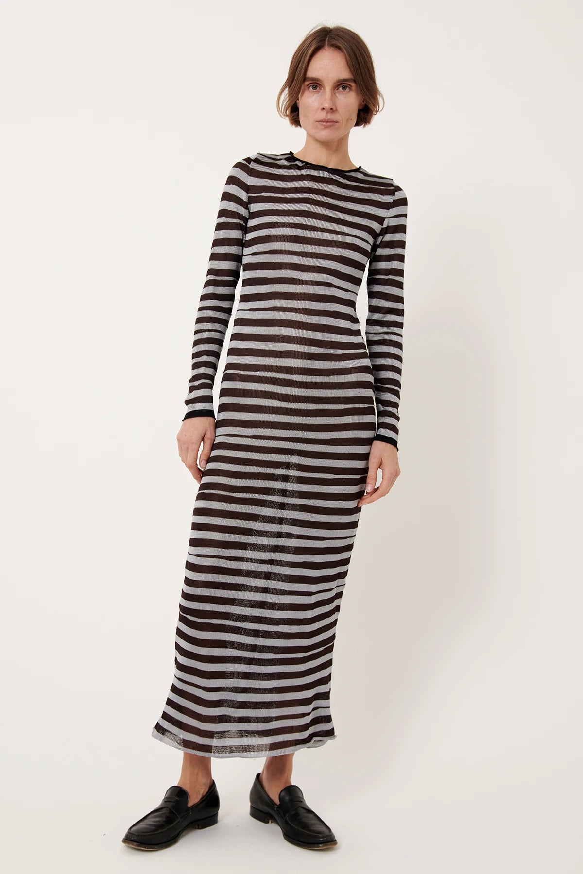 Momo Knitted Long Dress Striped Grigio and Moca